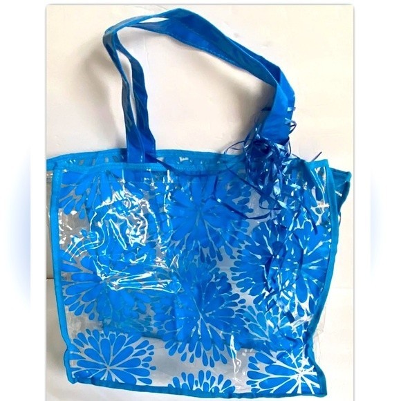 Transparent PVC Tote Shoulder Bag Shopping Handbag Travel Beach Bag Blue - Picture 9 of 9